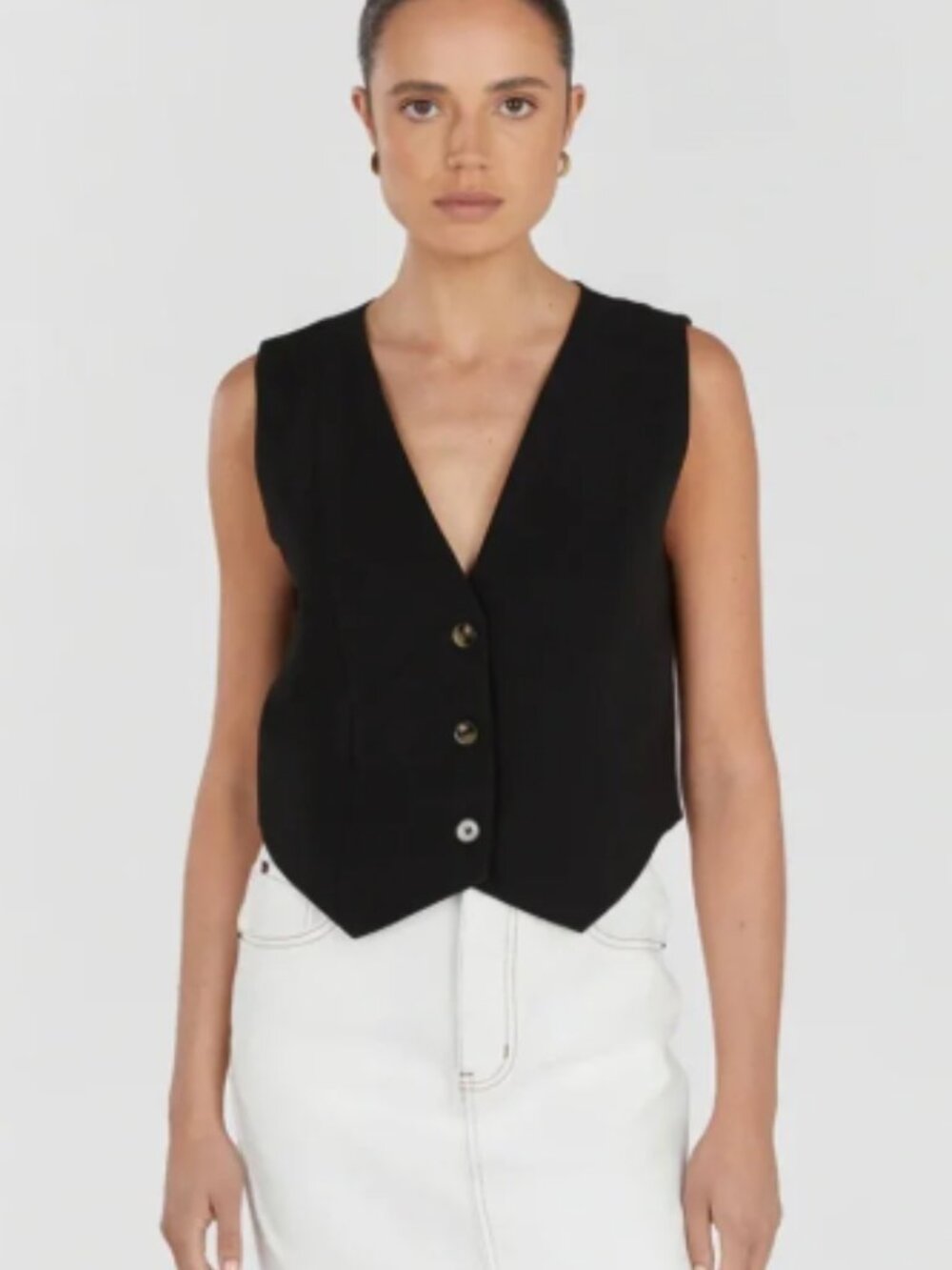 DISSH Rowan 100% Linen Black Vest Button-Down Waistcoat Classic Size 12 Women's